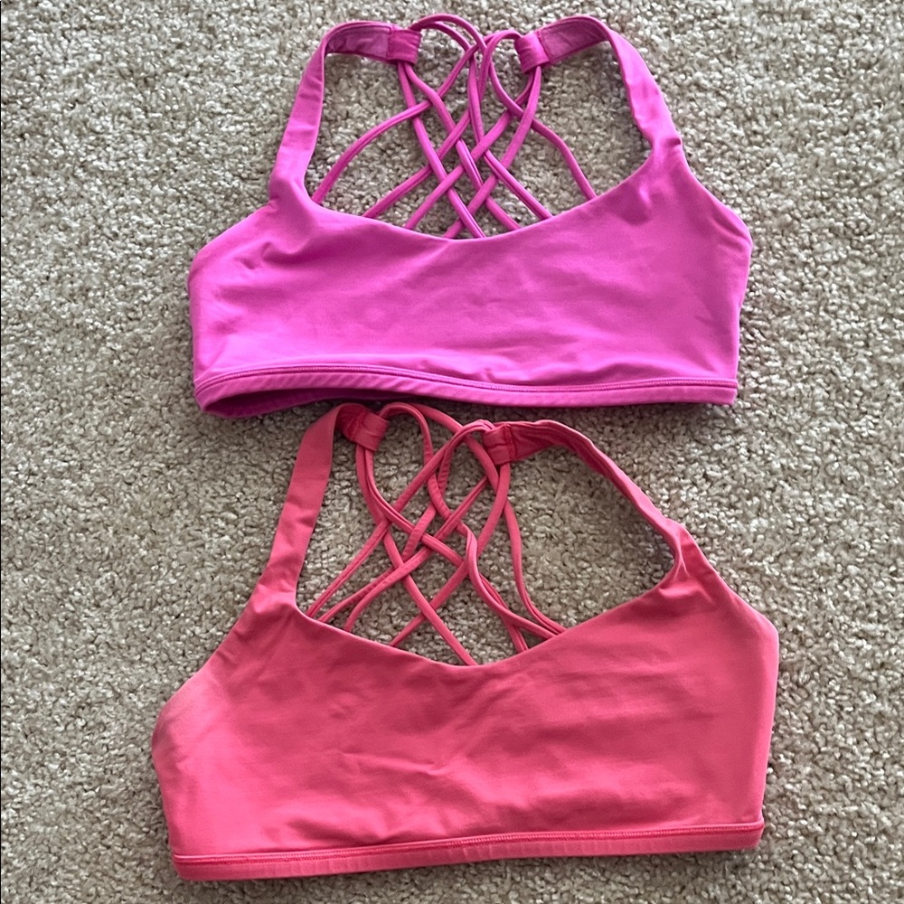 2 Lululemon Pink and Coral Strappy Sports Bras